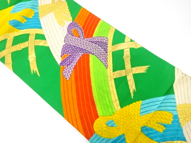 JAPANESE KIMONO / ANTIQUE FUKURO OBI / SILK / WOVEN FENCE PATTERN